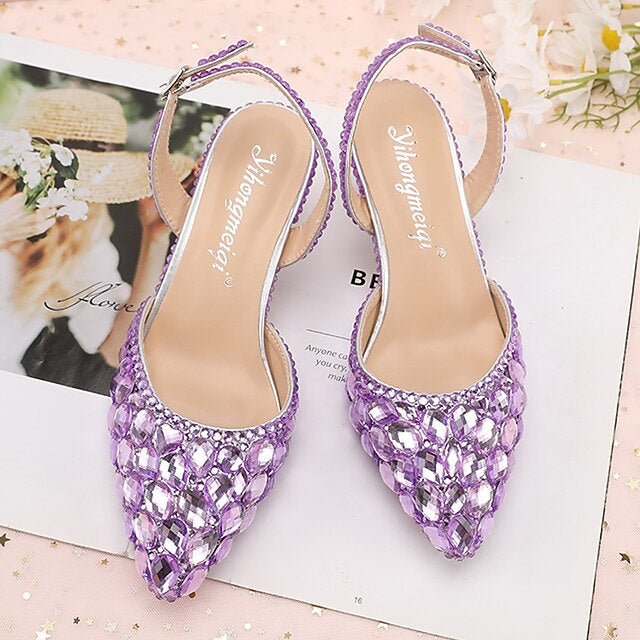 Chaussures de Mariage pour Femmes Sandales Bling Bling Bout Pointu Talon Haut Talons de Mariage Chaussures de Mariée