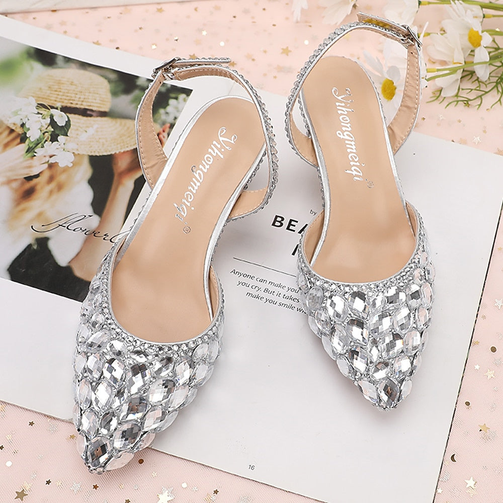 Chaussures de Mariage pour Femmes Sandales Bling Bling Bout Pointu Talon Haut Talons de Mariage Chaussures de Mariée