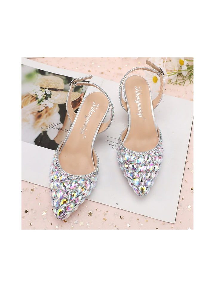 Chaussures de Mariage pour Femmes Sandales Bling Bling Bout Pointu Talon Haut Talons de Mariage Chaussures de Mariée