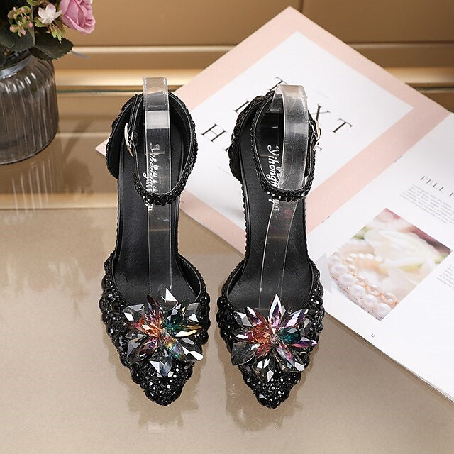 Chaussures de Mariage pour Femmes à Bout Fermé et à Bout Pointu en Pu Argenté et Bleu Coloré