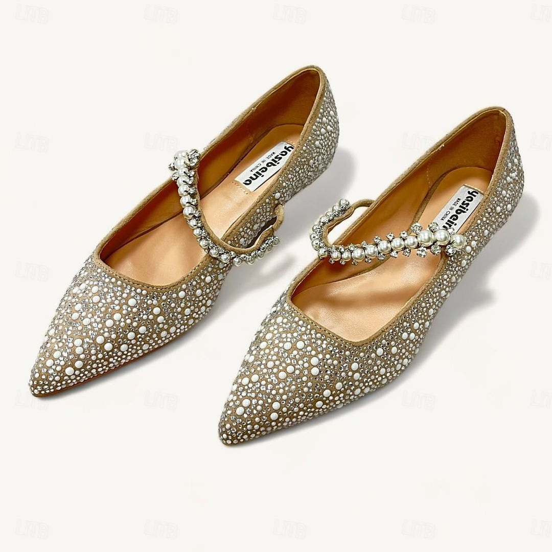 Chaussures de Mariage pour Femmes Chaussures Scintillantes en Strass Chaussures de Mariée à Talon Plat et Bout Pointu