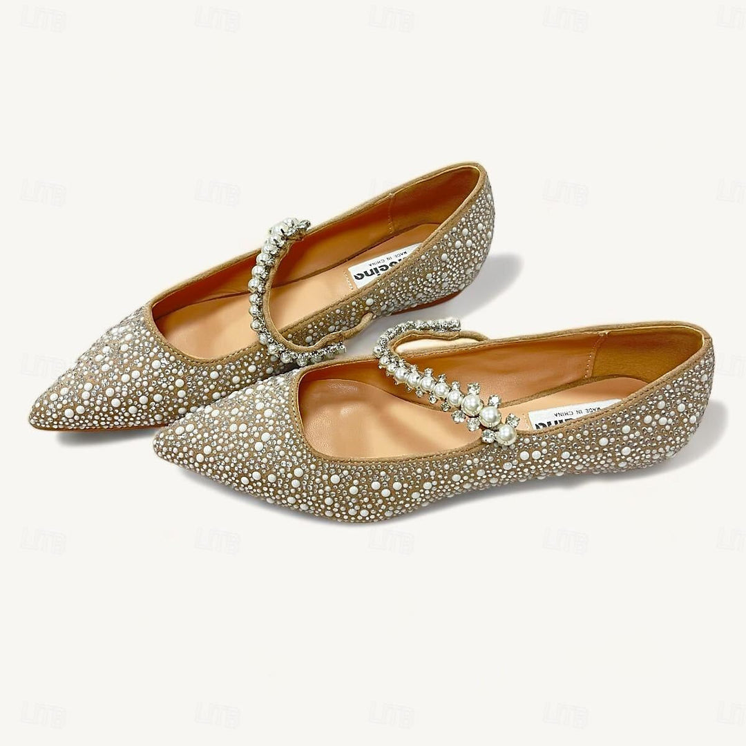 Chaussures de Mariage pour Femmes Chaussures Scintillantes en Strass Chaussures de Mariée à Talon Plat et Bout Pointu