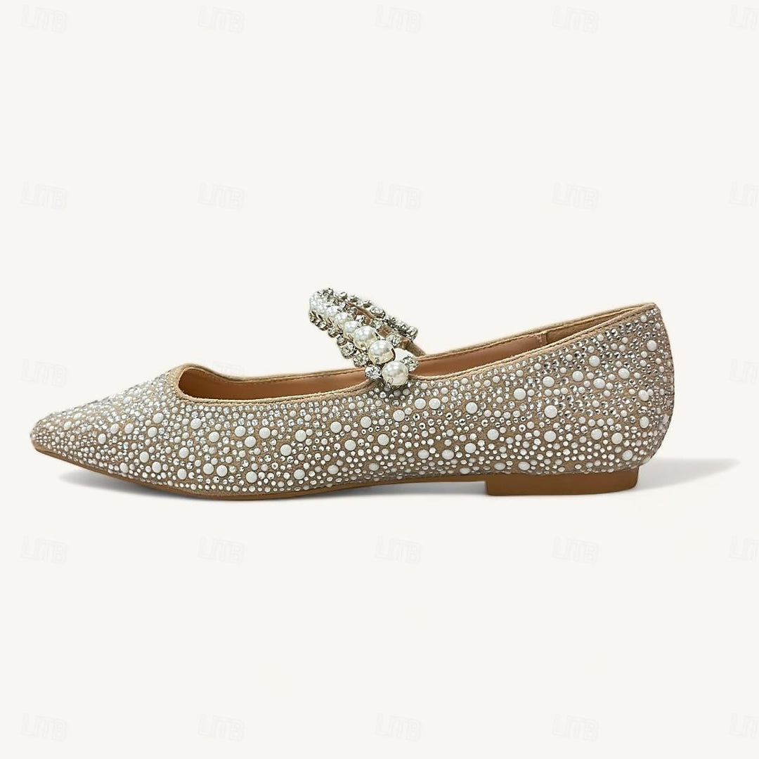 Chaussures de Mariage pour Femmes Chaussures Scintillantes en Strass Chaussures de Mariée à Talon Plat et Bout Pointu