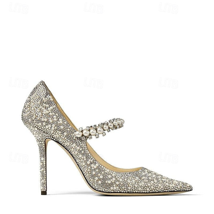 Chaussures de Mariage pour Femmes Chaussures Scintillantes en Strass Chaussures de Mariée à Talon Plat et Bout Pointu