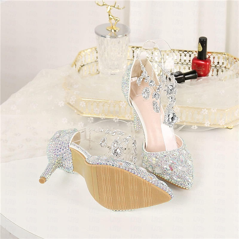 Escarpins de Mariage pour Femmes Chaussures de Mariée à Paillettes et Cristaux
