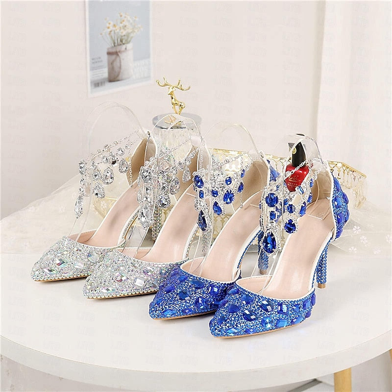Escarpins de Mariage pour Femmes Chaussures de Mariée à Paillettes et Cristaux