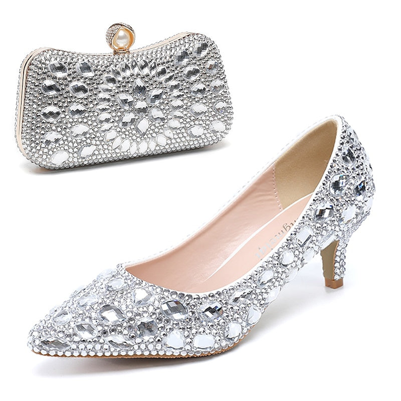 Chaussures de Mariage pour Femmes Escarpins Bling Bling Chaussures Chaussures Habillées Chaussures de Mariée à Paillettes et Cristaux
