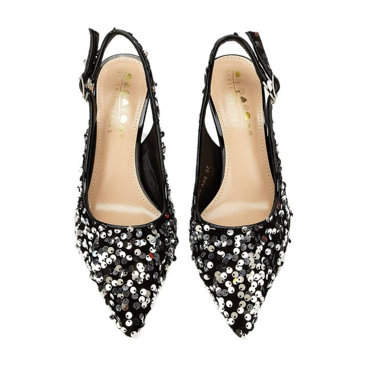 Chaussures de Mariage pour Femmes Chaussures de Mariée Noires à Bout Pointu et Talon Aiguille avec Paillettes