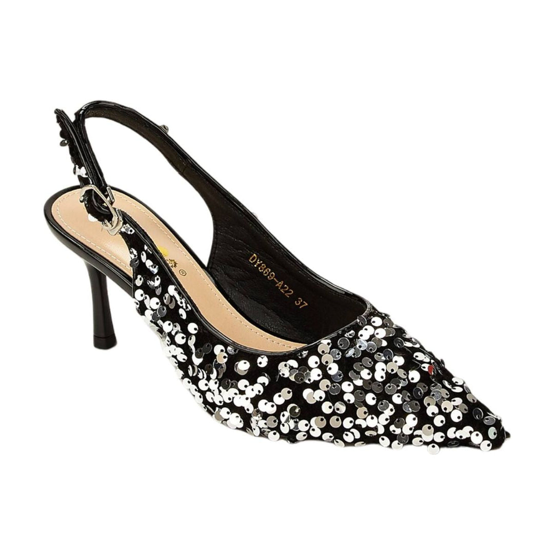 Chaussures de Mariage pour Femmes Chaussures de Mariée Noires à Bout Pointu et Talon Aiguille avec Paillettes