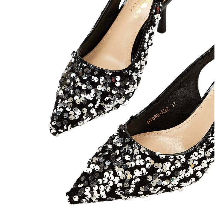 Chaussures de Mariage pour Femmes Chaussures de Mariée Noires à Bout Pointu et Talon Aiguille avec Paillettes