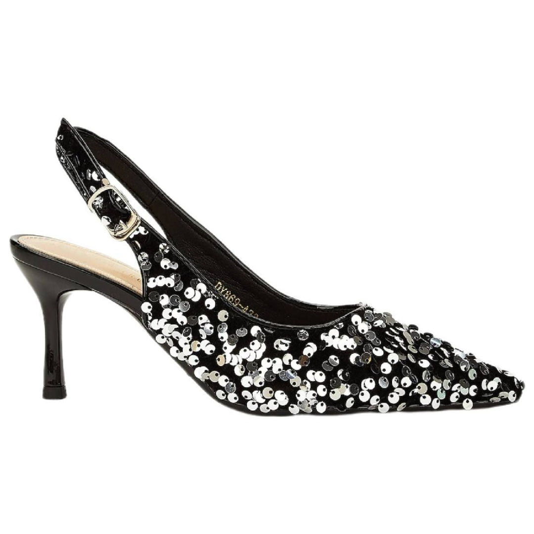 Chaussures de Mariage pour Femmes Chaussures de Mariée Noires à Bout Pointu et Talon Aiguille avec Paillettes