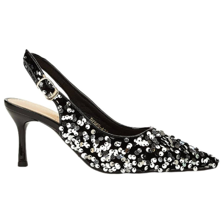 Chaussures de Mariage pour Femmes Chaussures de Mariée Noires à Bout Pointu et Talon Aiguille avec Paillettes