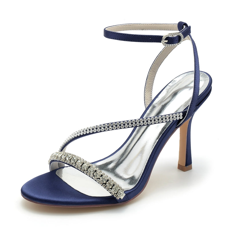 Chaussures de mariage femme bout ouvert talon aiguille, cheville boucle élégante, imitation strass
