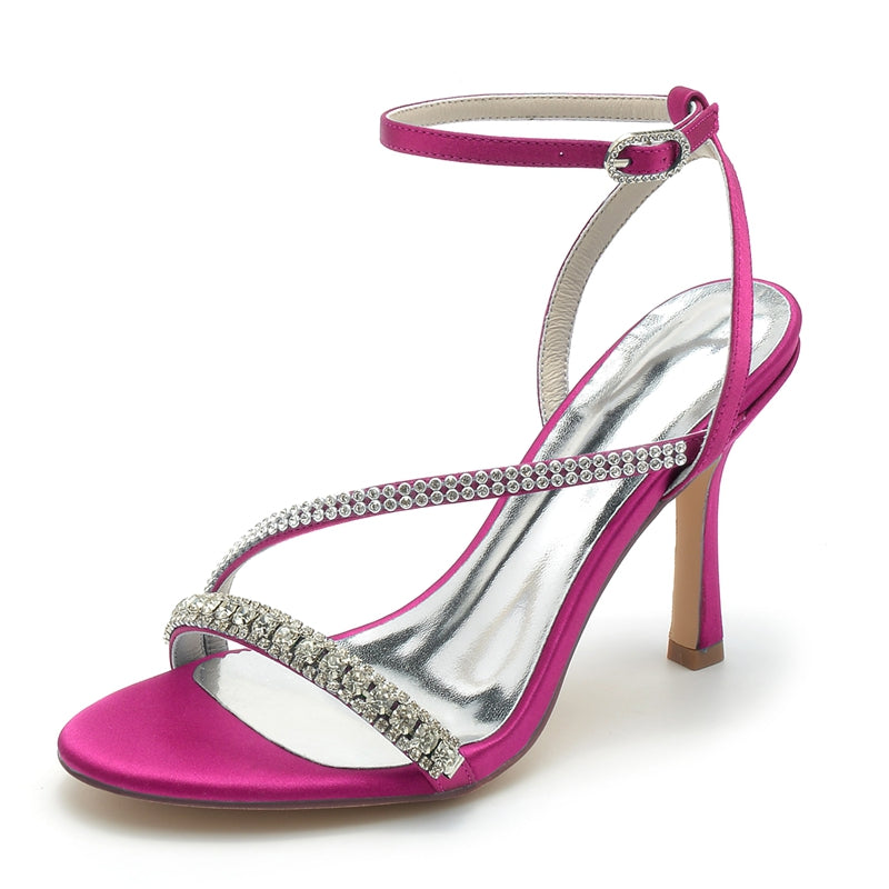 Chaussures de mariage femme bout ouvert talon aiguille, cheville boucle élégante, imitation strass
