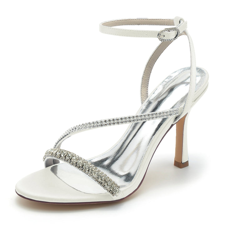 Chaussures de mariage femme bout ouvert talon aiguille, cheville boucle élégante, imitation strass
