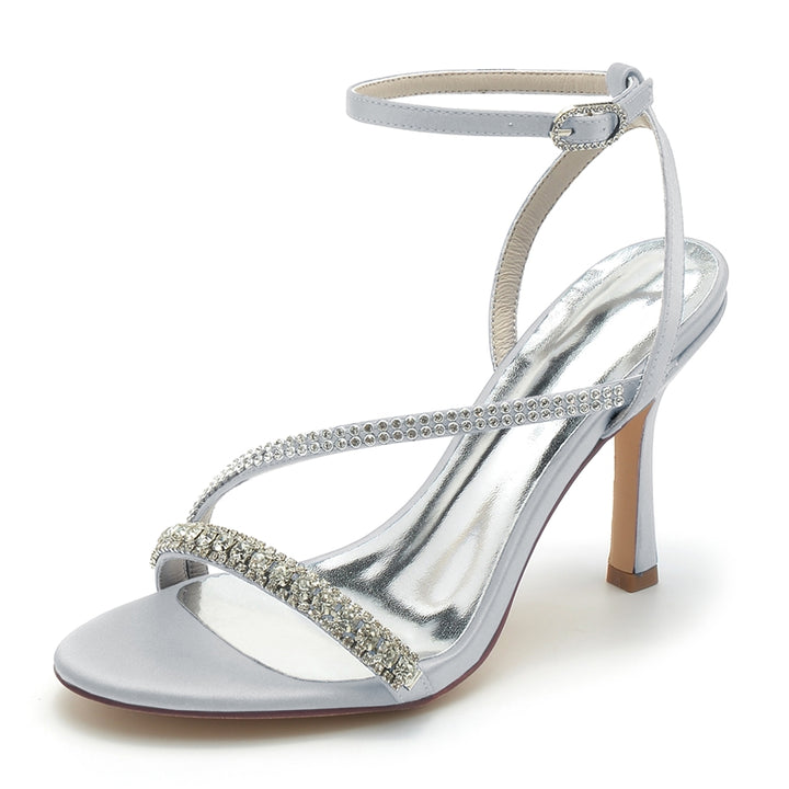 Chaussures de mariage femme bout ouvert talon aiguille, cheville boucle élégante, imitation strass