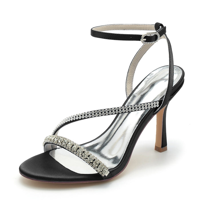 Chaussures de mariage femme bout ouvert talon aiguille, cheville boucle élégante, imitation strass