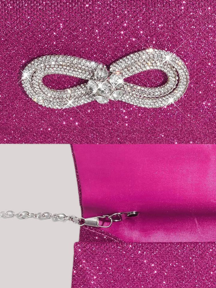 Sac à Main Rose Pailleté avec Nœud en Strass
