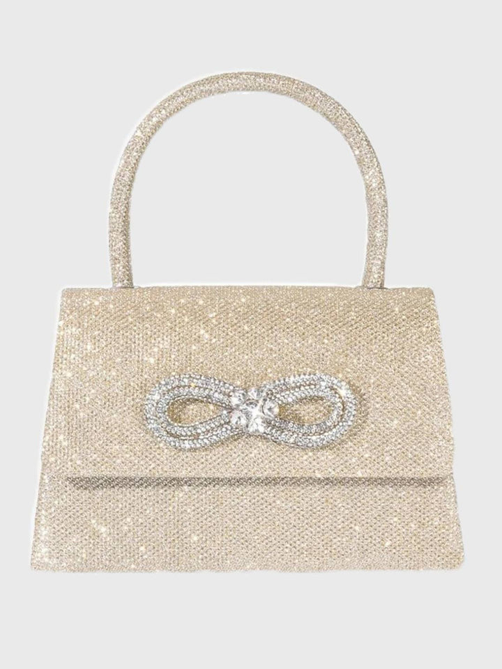 Sac à Main Rose Pailleté avec Nœud en Strass