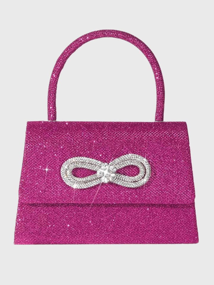 Sac à Main Rose Pailleté avec Nœud en Strass