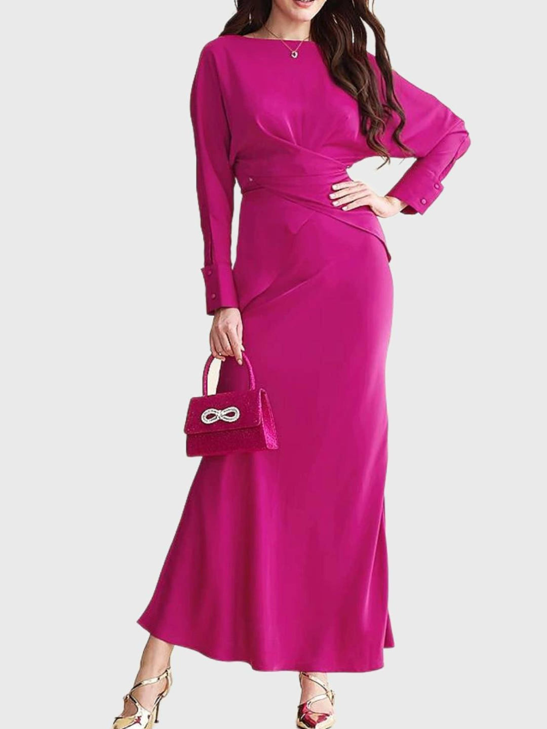 Sac à Main Rose Pailleté avec Nœud en Strass