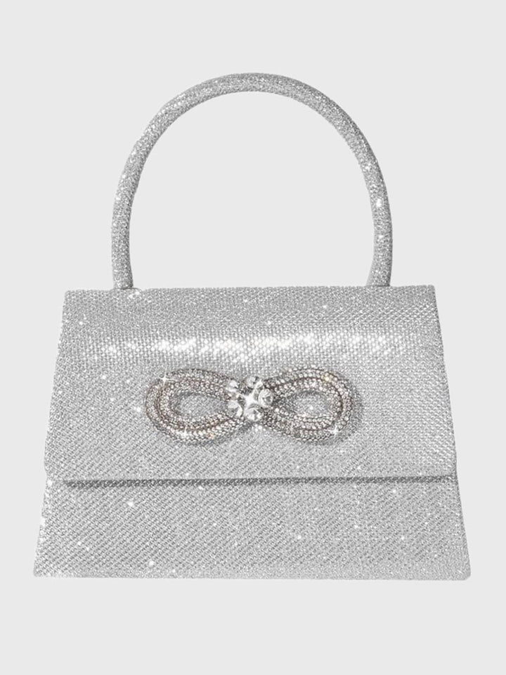 Sac à Main Rose Pailleté avec Nœud en Strass