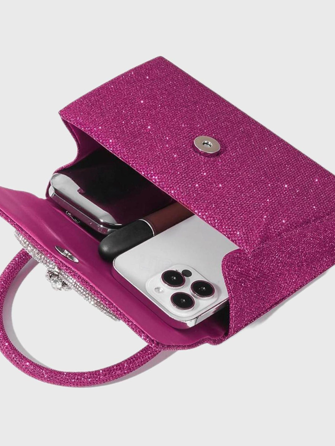 Sac à Main Rose Pailleté avec Nœud en Strass