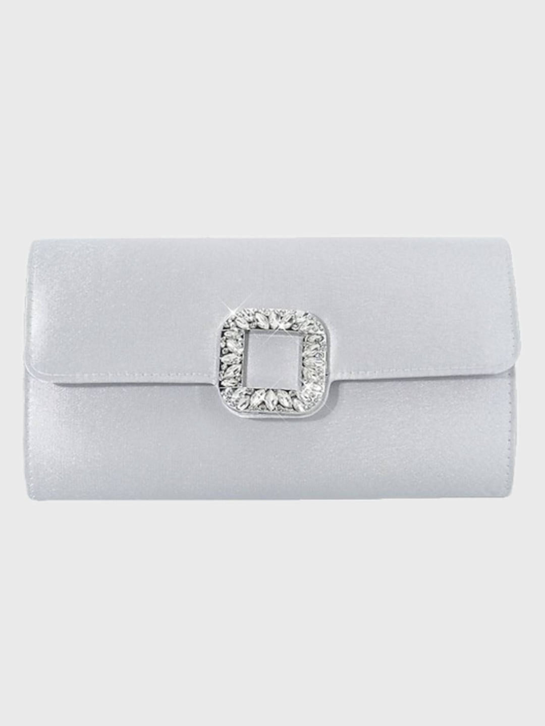 Pochette Élégante en Satin Noir avec Boucle en Strass