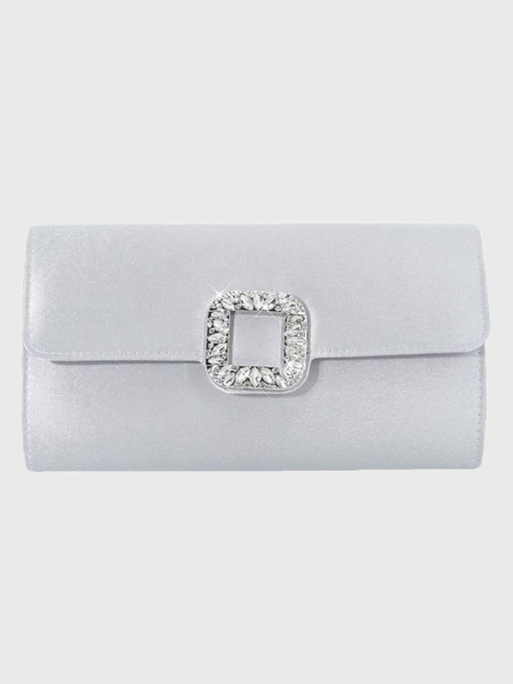 Pochette Élégante en Satin Noir avec Boucle en Strass