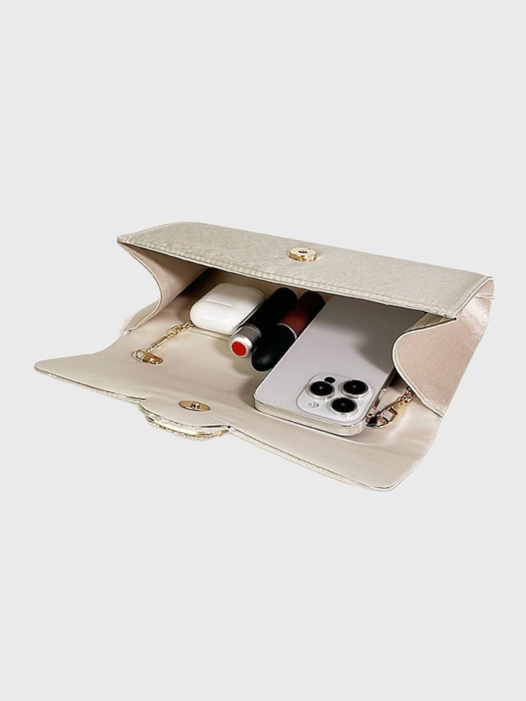 Pochette Élégante en Satin Noir avec Boucle en Strass