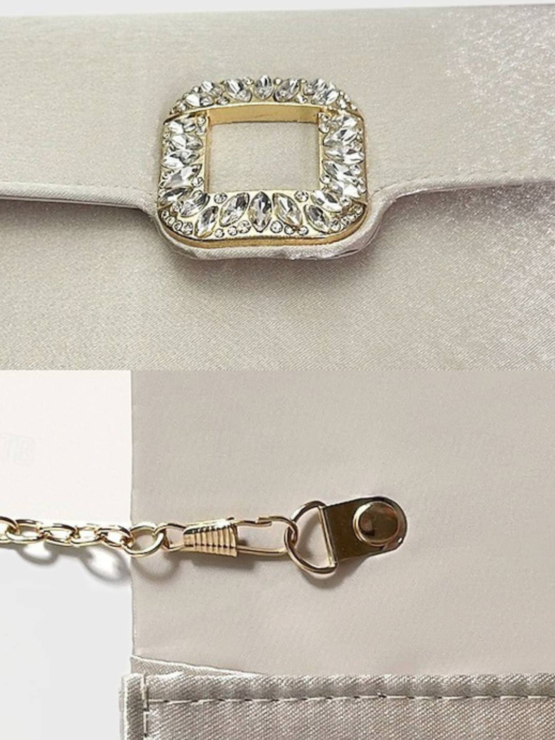 Pochette Élégante en Satin Noir avec Boucle en Strass