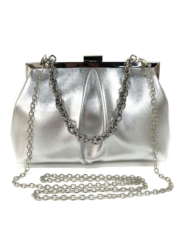 Pochette Élégante en Chaîne Métallique Dorée avec Volants