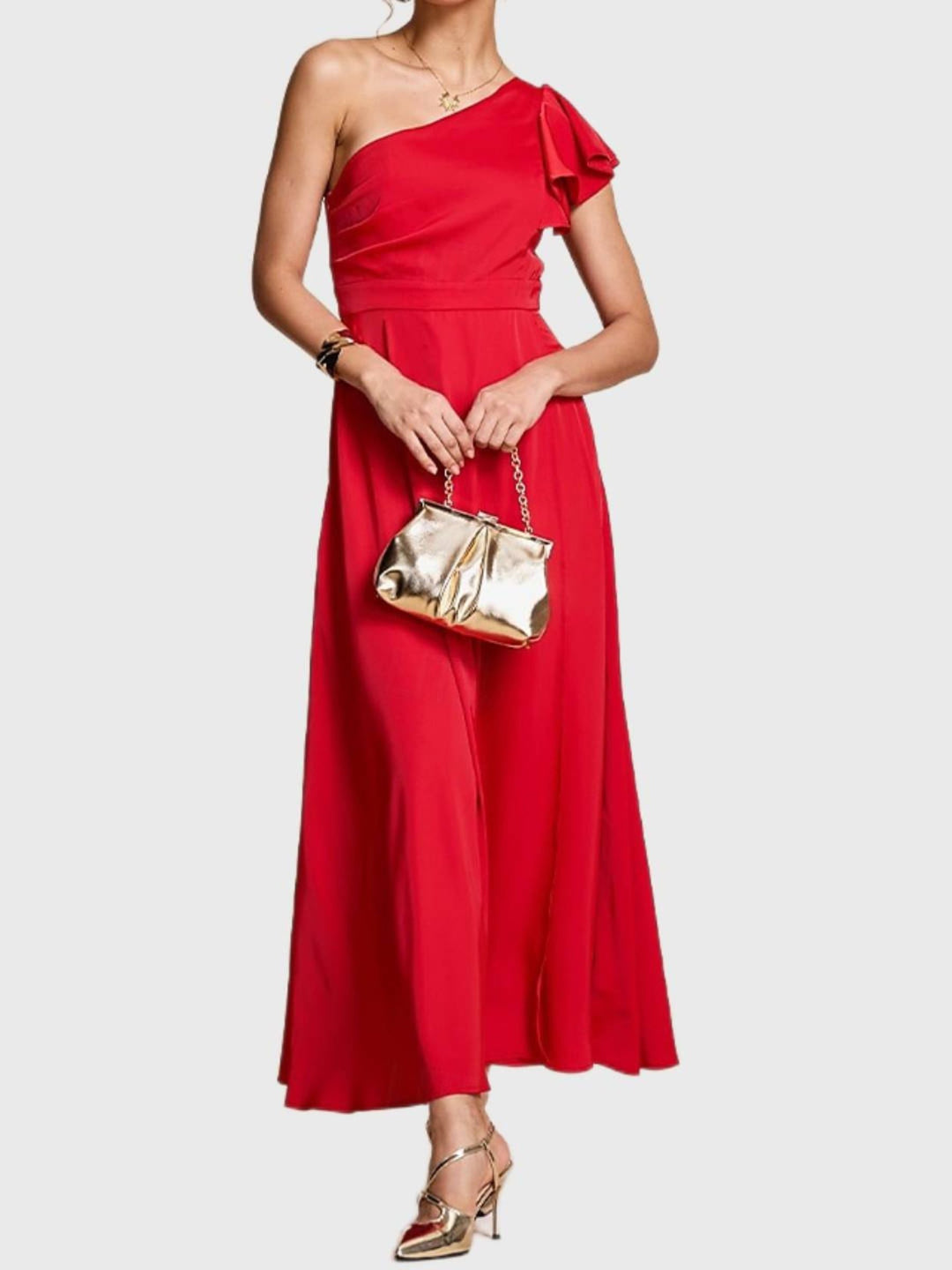 Pochette Élégante en Chaîne Métallique Dorée avec Volants