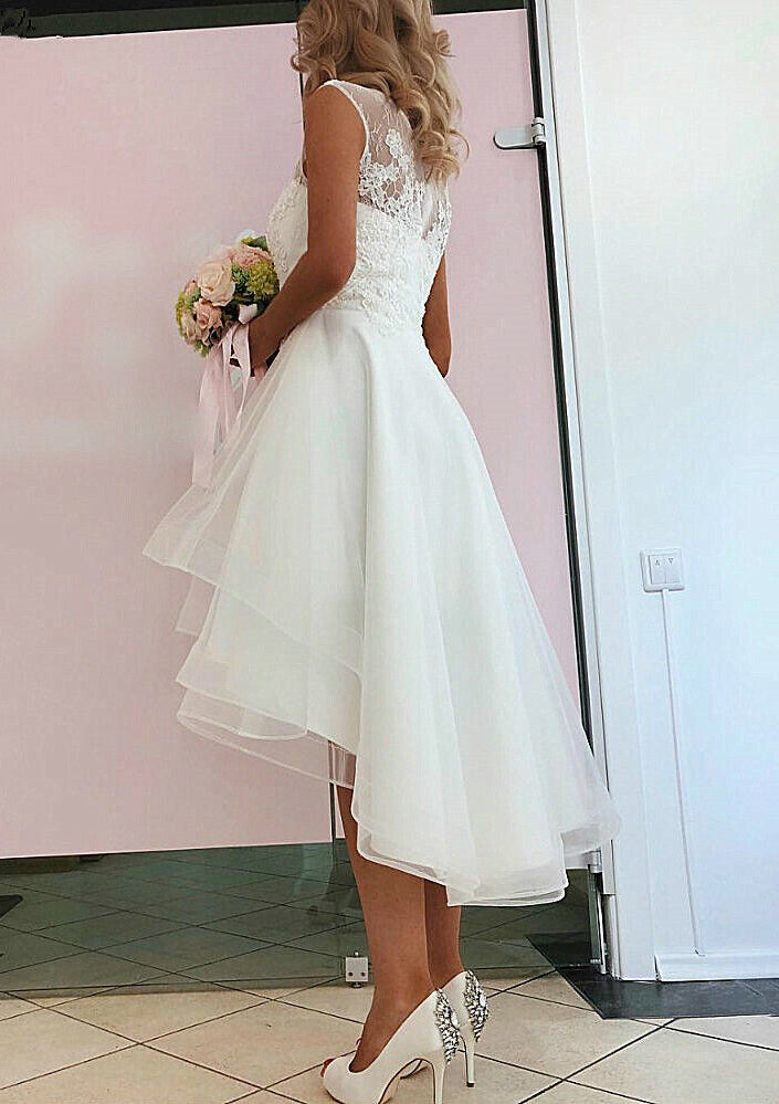 Robe de Mariée Asymétrique en Dentelle, Coupe A-Line/Princess
