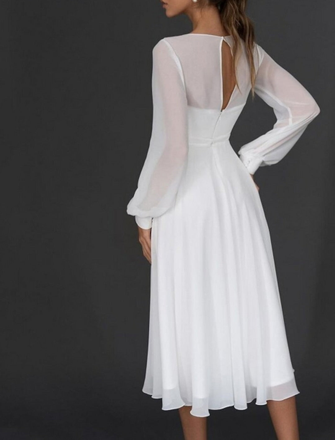 Robe de Mariée Coupe A-Line/Princesse à Col en V et Longueur Thé