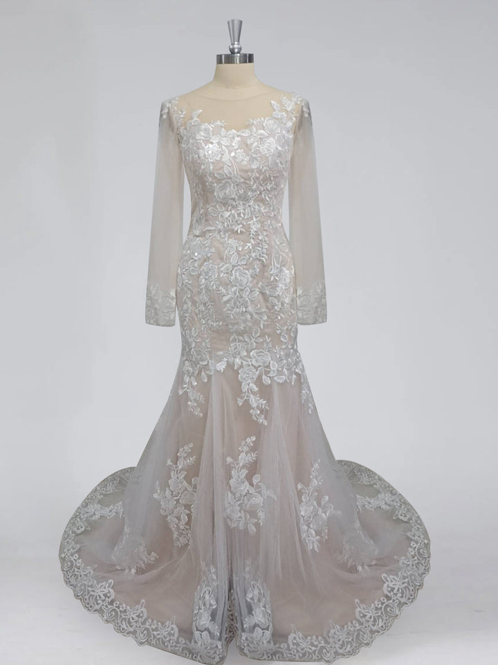 Robe de Mariée Sirène/Trompette en Dentelle à Col en V et Longueur Au Sol