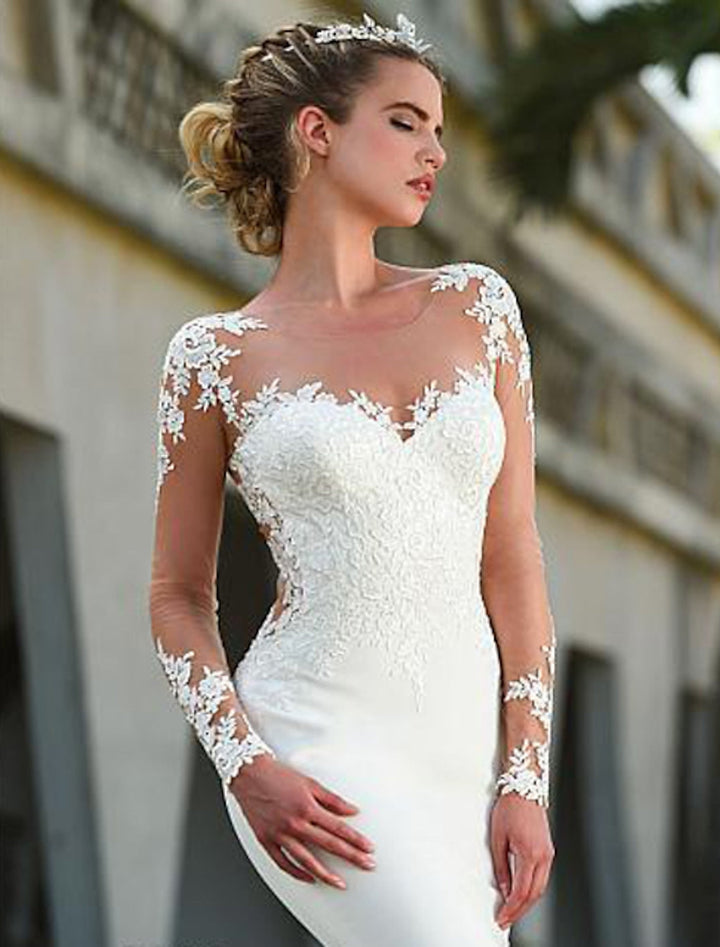 Robe de Mariée en Dentelle à Encolure Dégagée et à Coupe Sirène