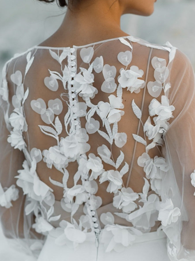 Robe de Mariée Trapèze/Princesse à Col en V et Longueur Au Sol avec Appliques