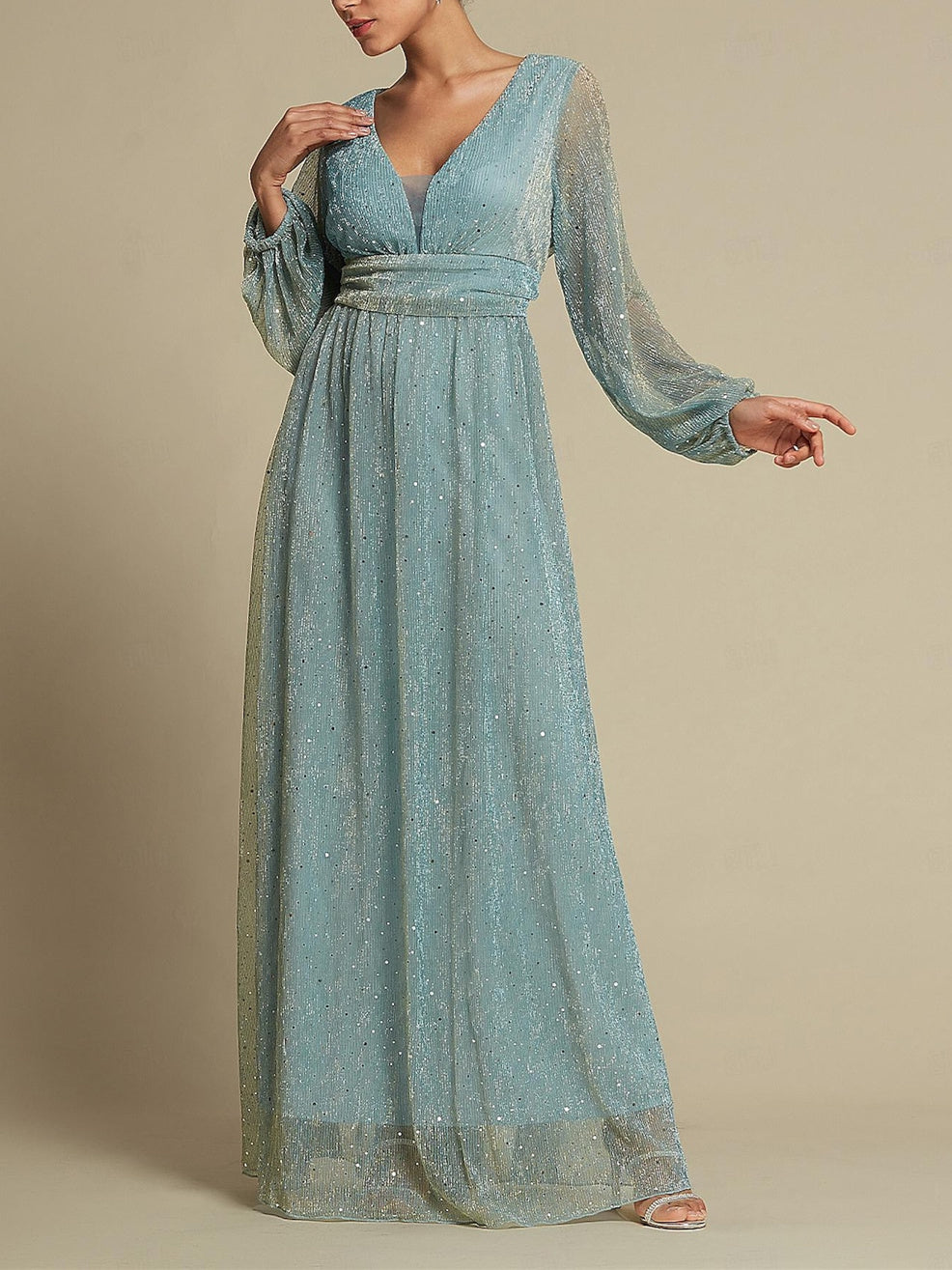 Robe de Soirée A-Line/Princess à Col en V et Manches Longues pour Invités de Mariage