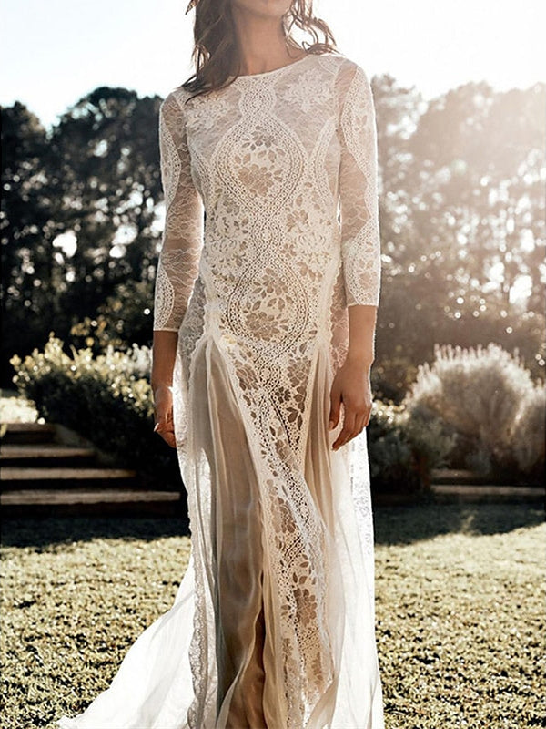 Robe de Mariée de Plage Fourreau/Colonne Manches 3/4 avec Appliques