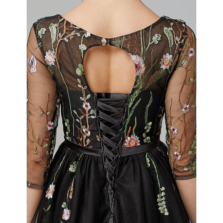 Robe de Mariée Trapèze/Princesse à Col Illusion et Manches Courtes, Longueur Genou, avec Appliques Brodées