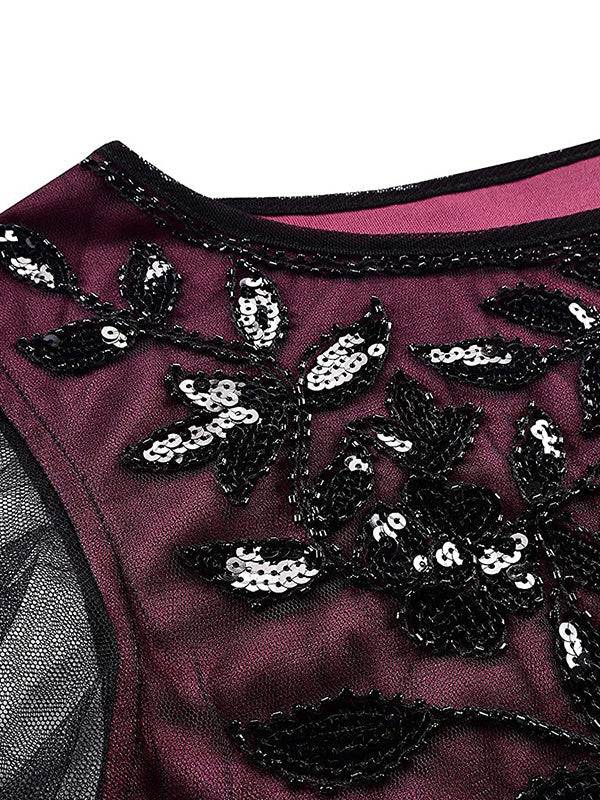 Robe Vintage Sirène/Trompette à Manches Courtes et Col Bijou avec Paillettes