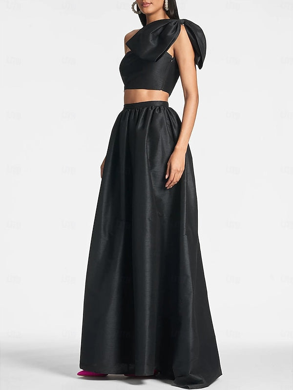 Robe de Mariée A-Line/Princess Asymétrique à Une Épaule, Longueur Au Sol, Sans Manches, en Satin avec Nœud(S) de Poche