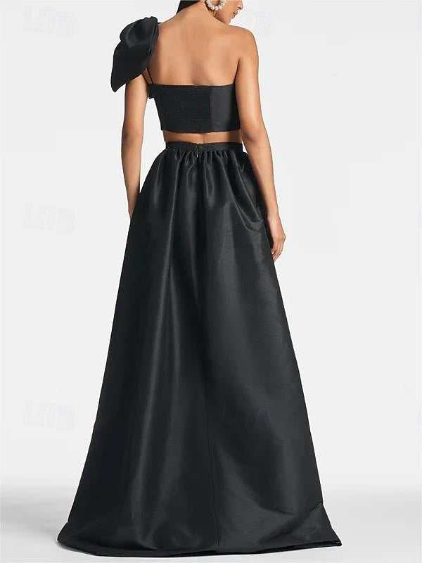 Robe de Mariée A-Line/Princess Asymétrique à Une Épaule, Longueur Au Sol, Sans Manches, en Satin avec Nœud(S) de Poche