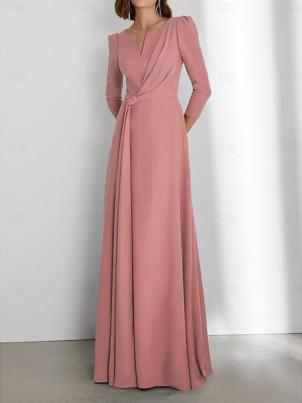 Robe D'Invitée de Mariage Fourreau/Colonne Longueur Au Sol Manches 3/4 Col en V avec Fronces Croisées