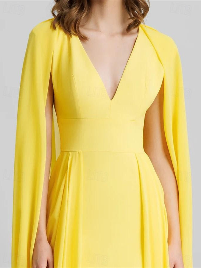 Robe D'Invitée de Mariage Fourreau/Colonne Longueur Au Sol Sans Manches Col en V en Mousseline Extensible avec Châle