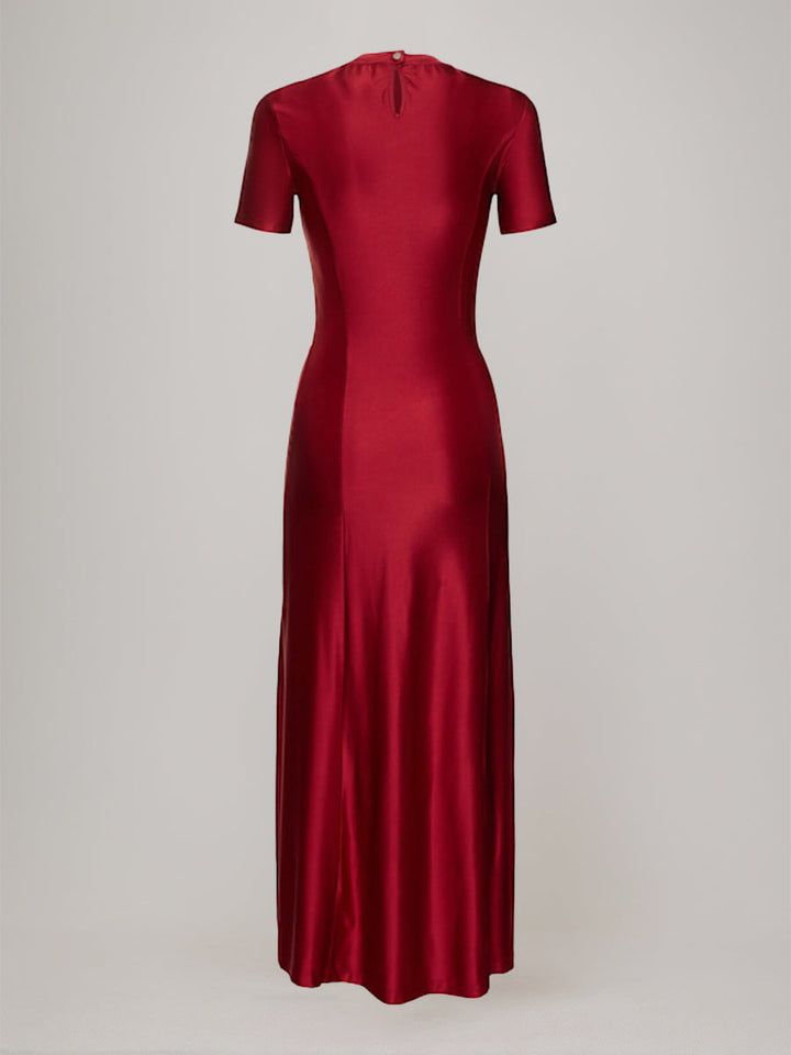 Gaine/Colonne Scoop Manches Courtes Asymétrique Wedding Guest Robe avec Bottons & Ruches