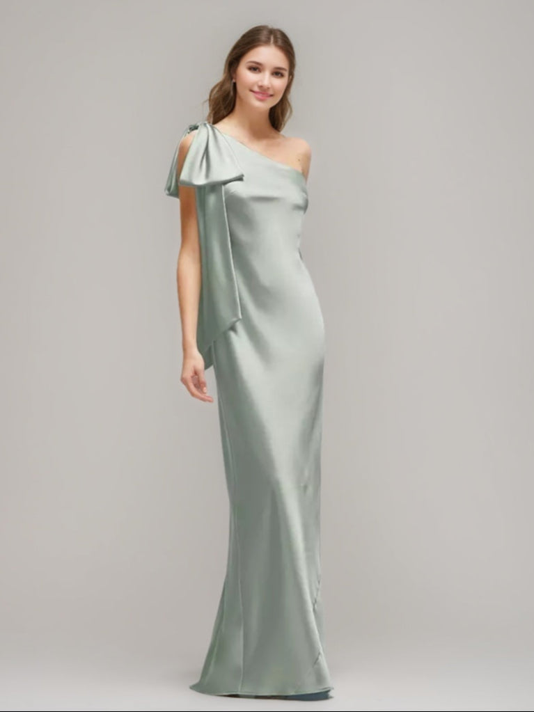 Gaine/Colonne Une Épaule La Longueur du Sol Robes d'Invité de Mariage avec Bow & Slit