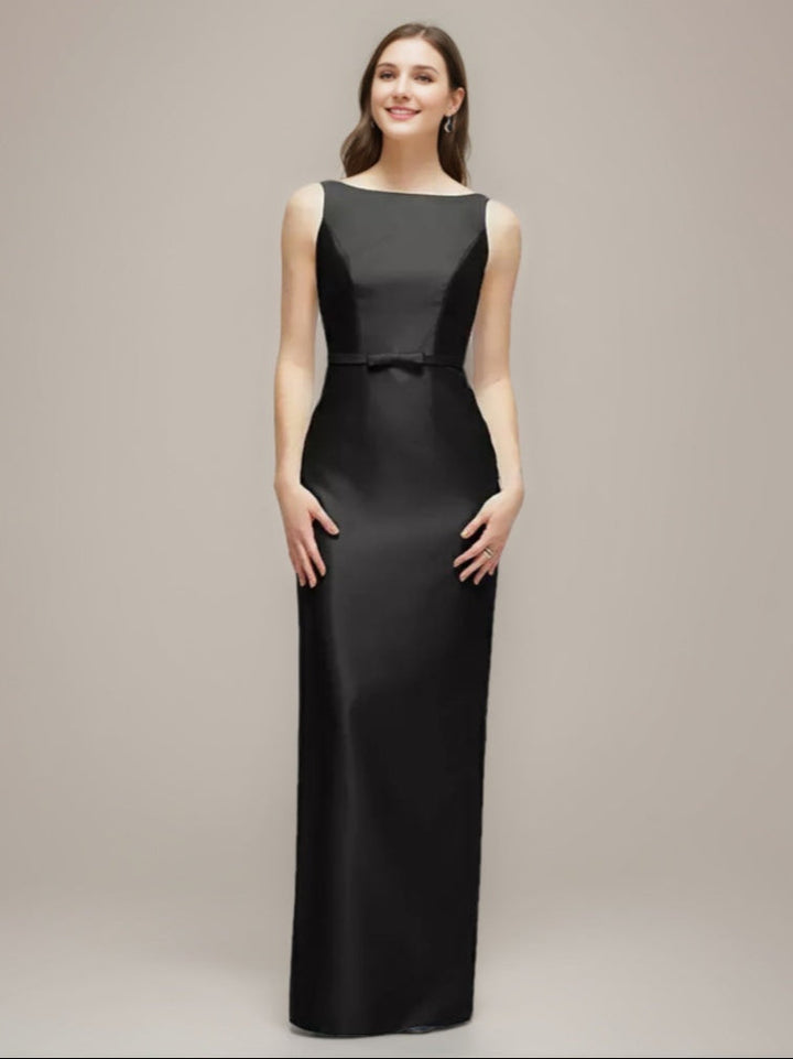 Gaine/Colonne Collier Bijou Sans Manches Robes d'Invité de Mariage avec Bow Ceinture & Slit