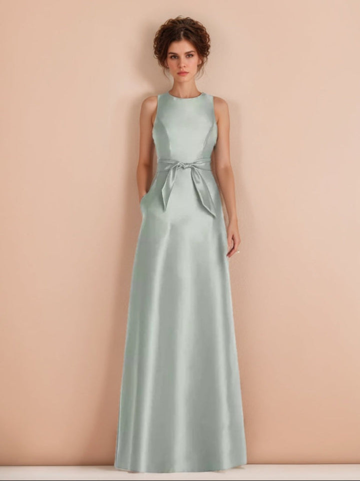 Ligne A/Princesse Collier Bijou Sans Manches La Longueur du Sol Robes d'Invité de Mariage aveRuchedc Bow Ceinture & Les Poches